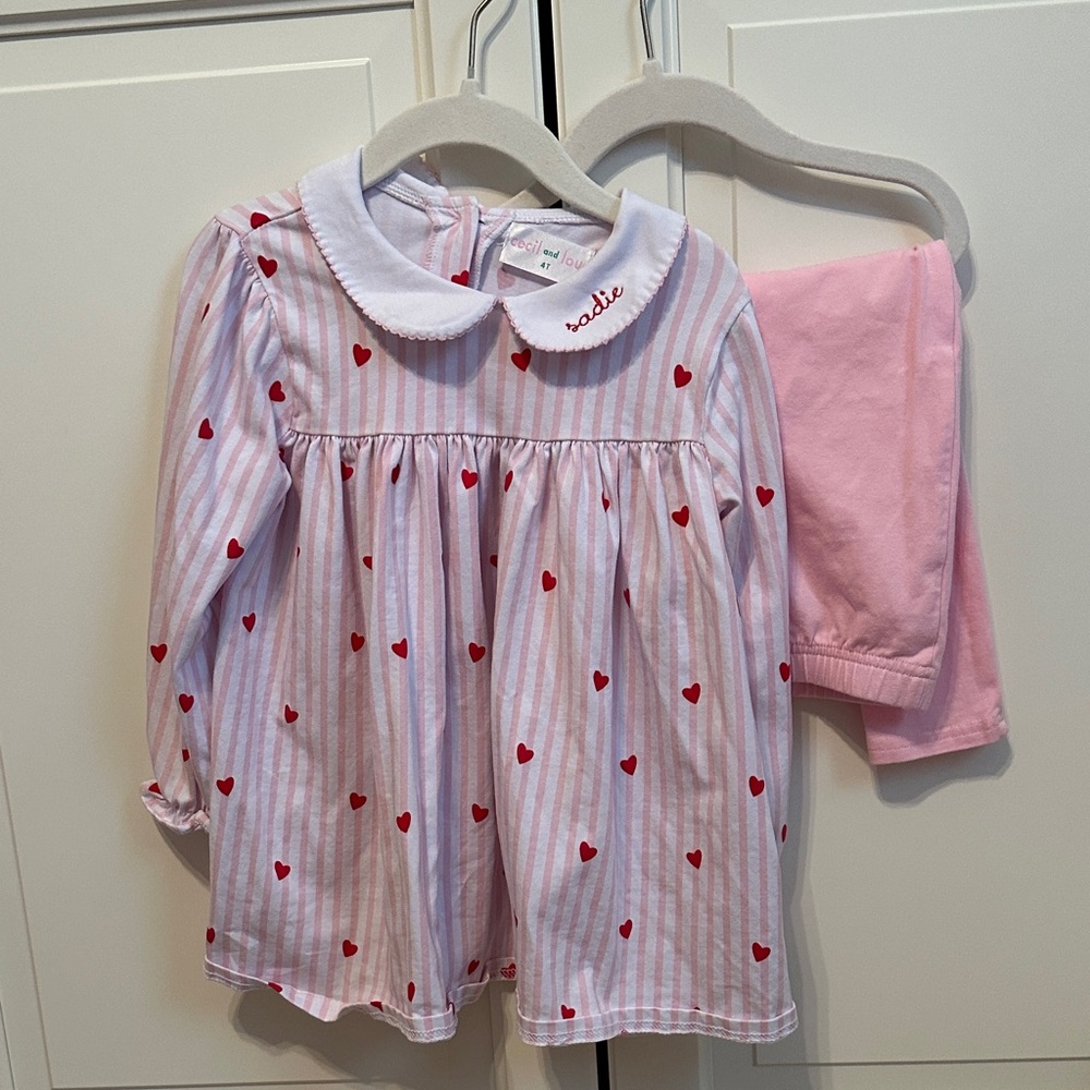 Pink Heart-Print Set with Peter Pan Collar